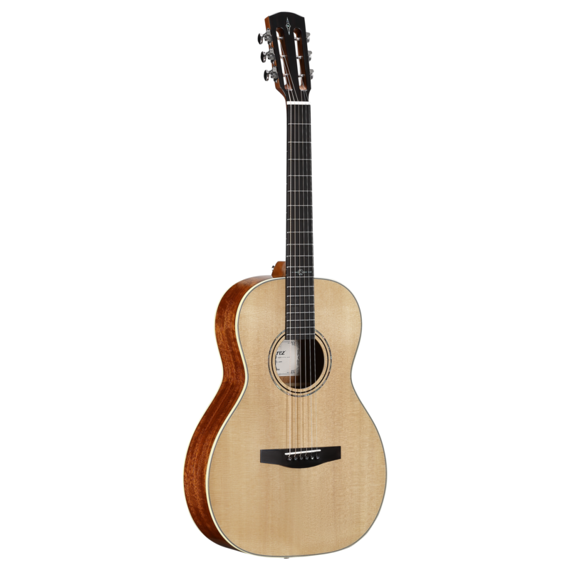 Alvarez Laureate LP60e Parlor Acoustic-Electric Guitar featuring a compact parlor body, natural finish, warm vintage-style tone, premium Laureate craftsmanship, and onboard electronics for studio and stage use.