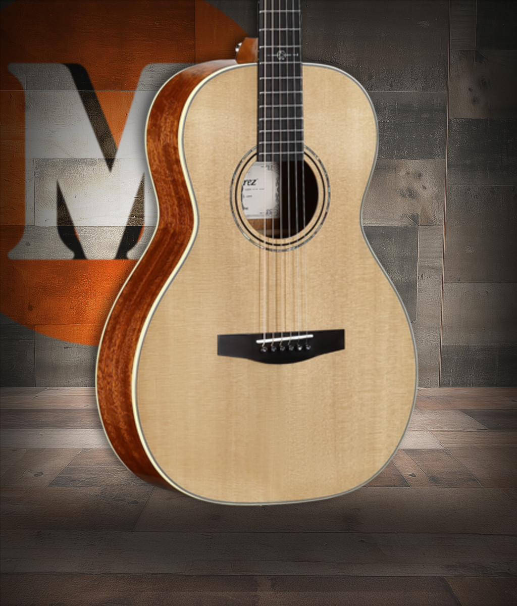 Alvarez Laureate LP60e Parlor Acoustic-Electric Guitar featuring a compact parlor body, natural finish, warm vintage-style tone, premium Laureate craftsmanship, and onboard electronics for studio and stage use.