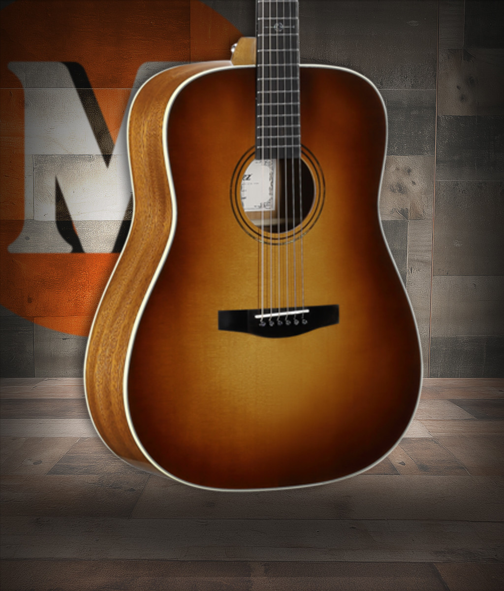 Alvarez Laureate LD60e Dreadnought Acoustic-Electric Guitar in Sunset featuring a full dreadnought body, warm and powerful tone, elegant Laureate detailing, and high-quality onboard electronics for live and studio use.