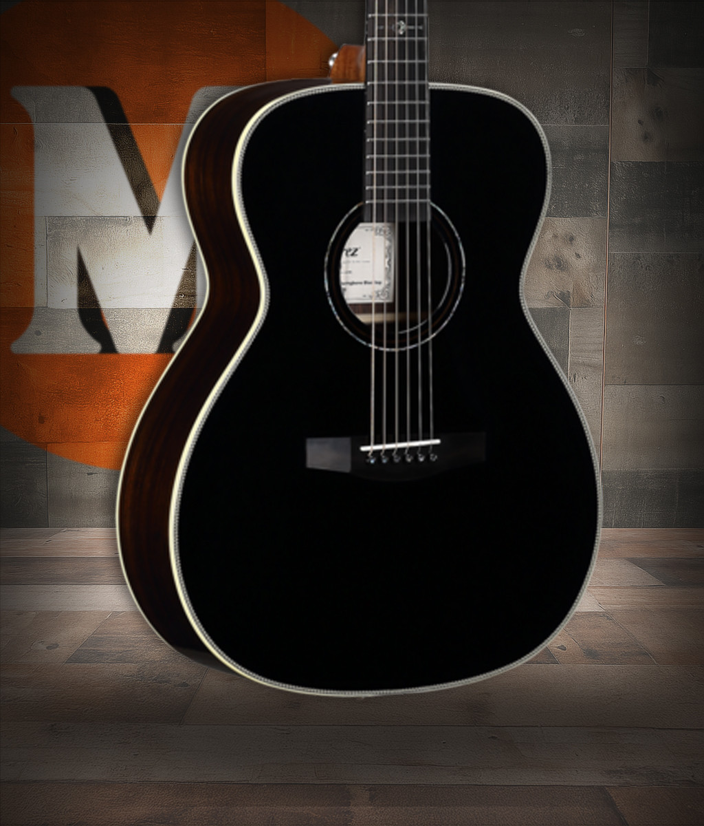 Alvarez Laureate LF70e Folk/OM Acoustic-Electric Guitar in Herringbone Blacktop featuring an OM body, balanced tonal response, striking blacktop finish with herringbone trim, and premium onboard electronics for professional performance.