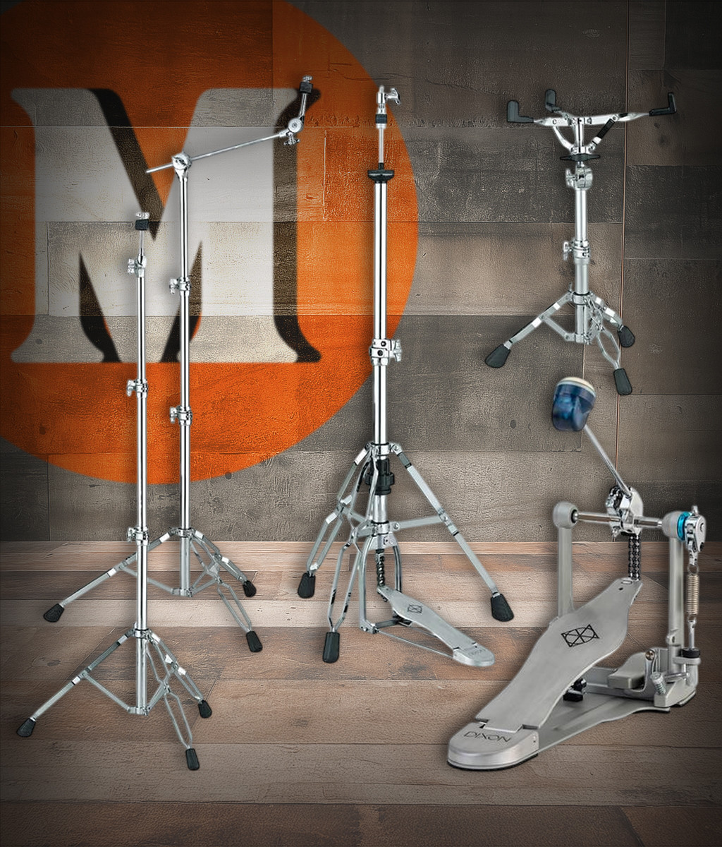 Dixon 90 Series 5-Piece Drum Hardware Pack featuring rugged heavy-duty cymbal stands, hi-hat stand, snare stand, and performance-grade construction ideal for gigging and studio drummers.