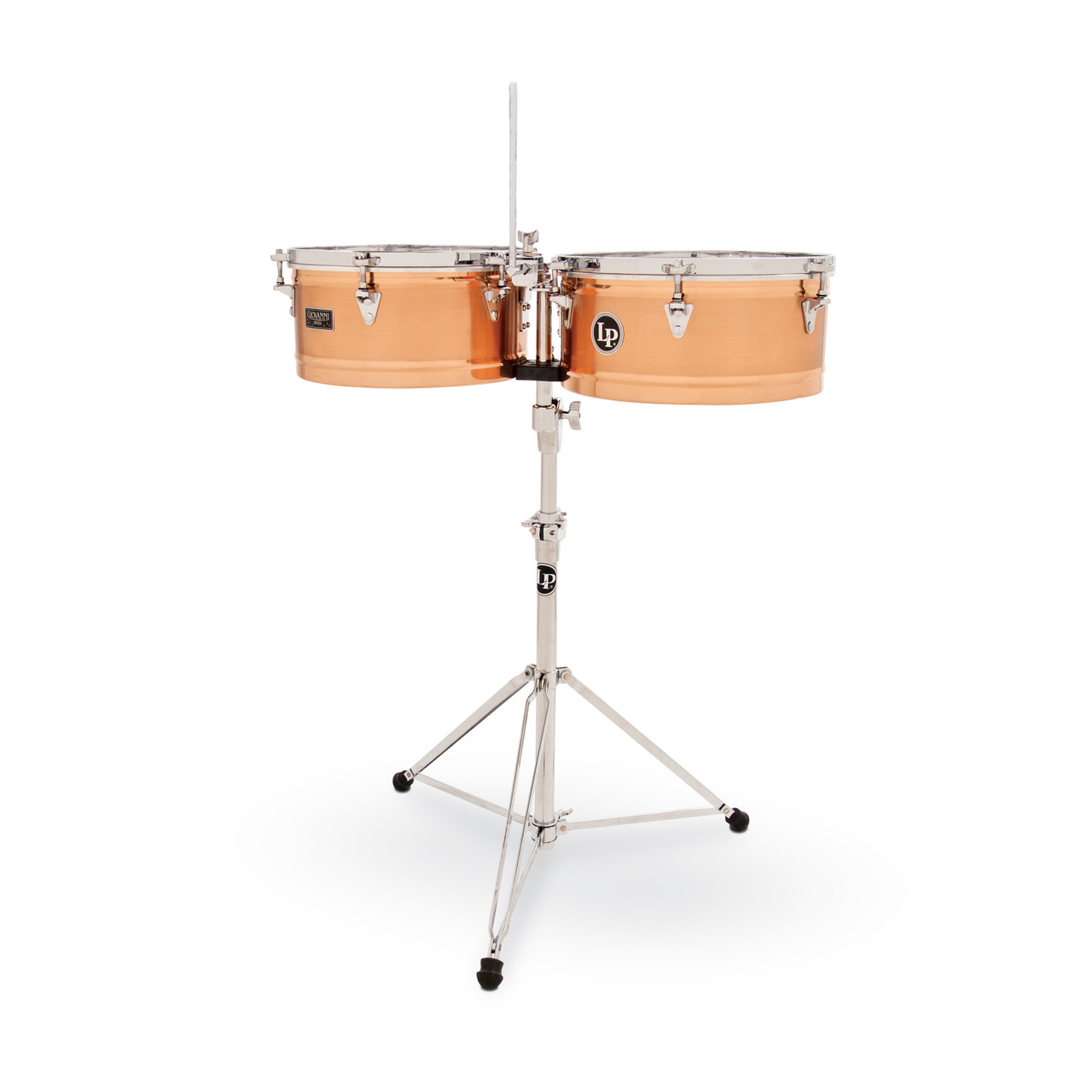 LP Giovanni Series 13"/14" Bronze Timbales featuring premium bronze shells, chrome hardware, rich cutting tone, and professional craftsmanship ideal for salsa, Latin jazz, and contemporary percussion.