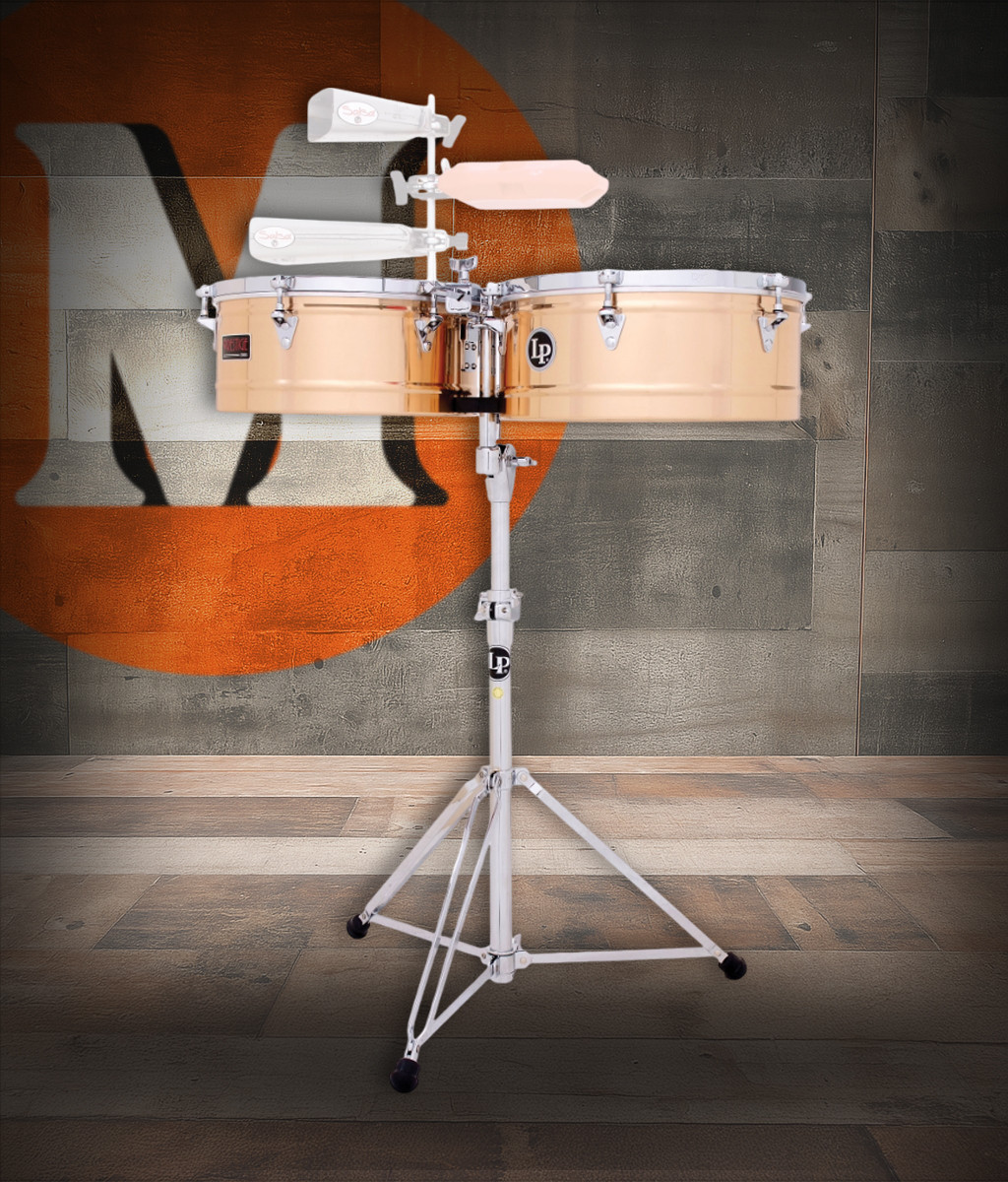 Latin Percussion LP1415-BZ Prestige 14"/15" Bronze Timbales featuring premium bronze shells, chrome hardware, warm resonant tone, and pro-level construction ideal for Latin jazz and salsa percussion.