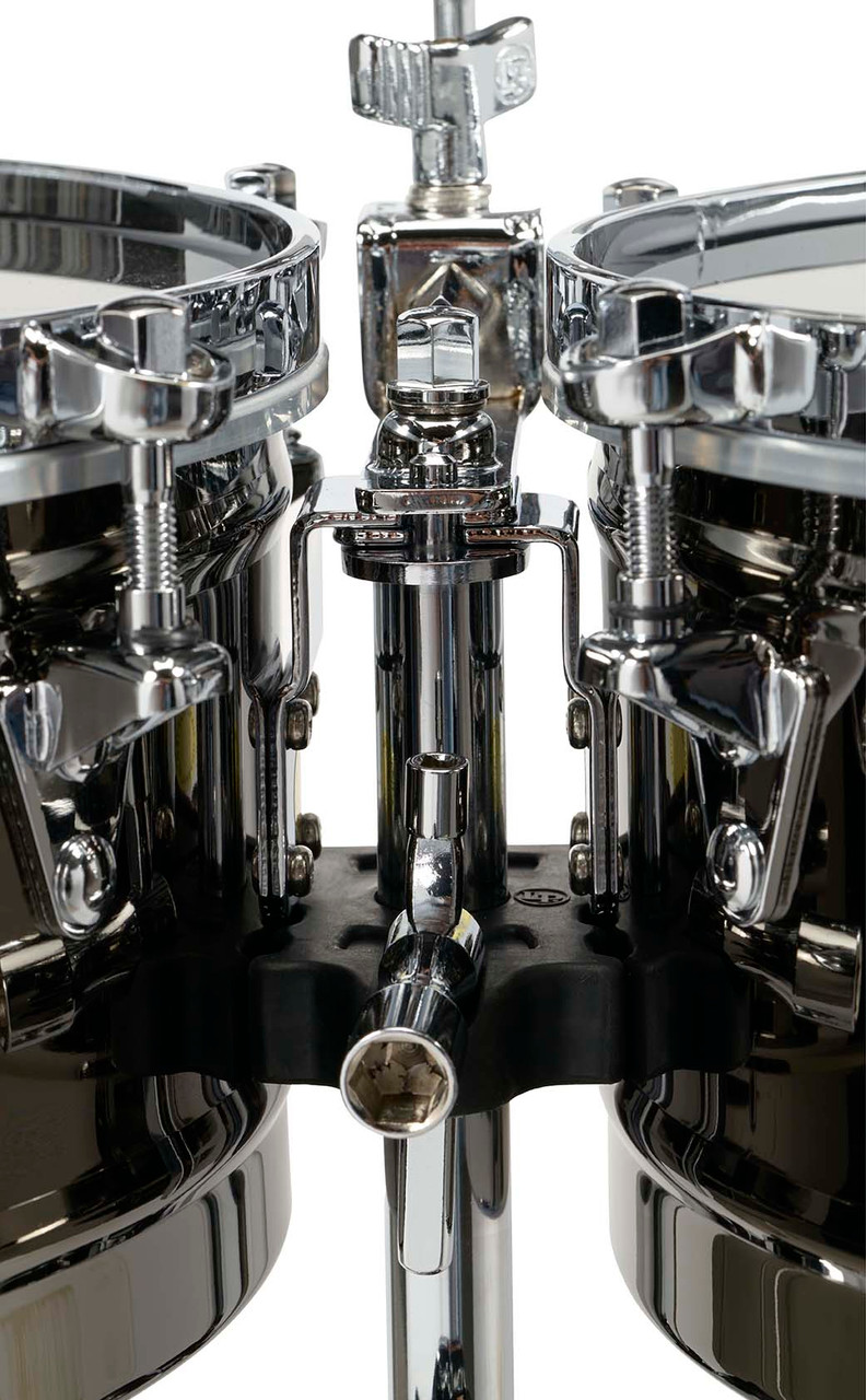 Latin Percussion LP1415-KP Karl Perazzo 14"/15" Timbales featuring black nickel shells, chrome hardware, bright and powerful tone, and signature artist design crafted for advanced Latin and salsa percussionists.