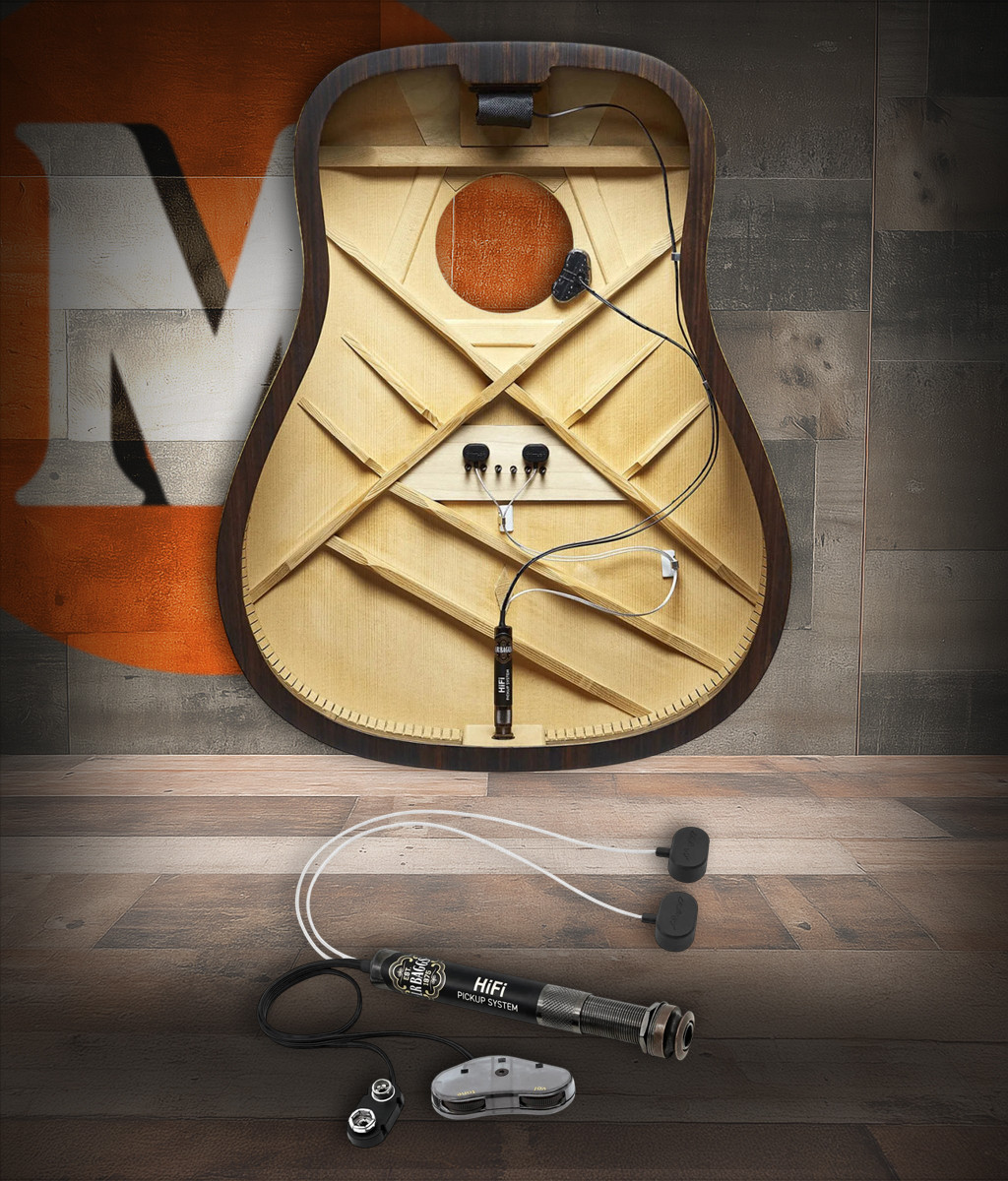 LR Baggs HiFi High-Fidelity Bridge Plate Pickup System featuring dual high-resolution sensors, natural acoustic tone reproduction, non-invasive installation, and discreet onboard controls for professional performance.