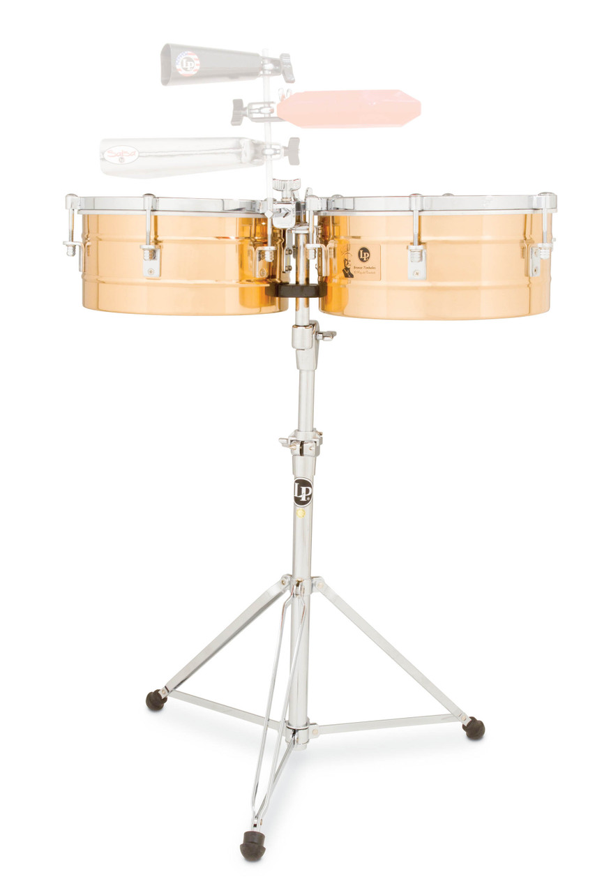 Latin Percussion LP256-BZ Timbales featuring 13" and 14" bronze shells, chrome hardware, warm resonant projection, and durable construction for studio, stage, and traditional Latin performance.