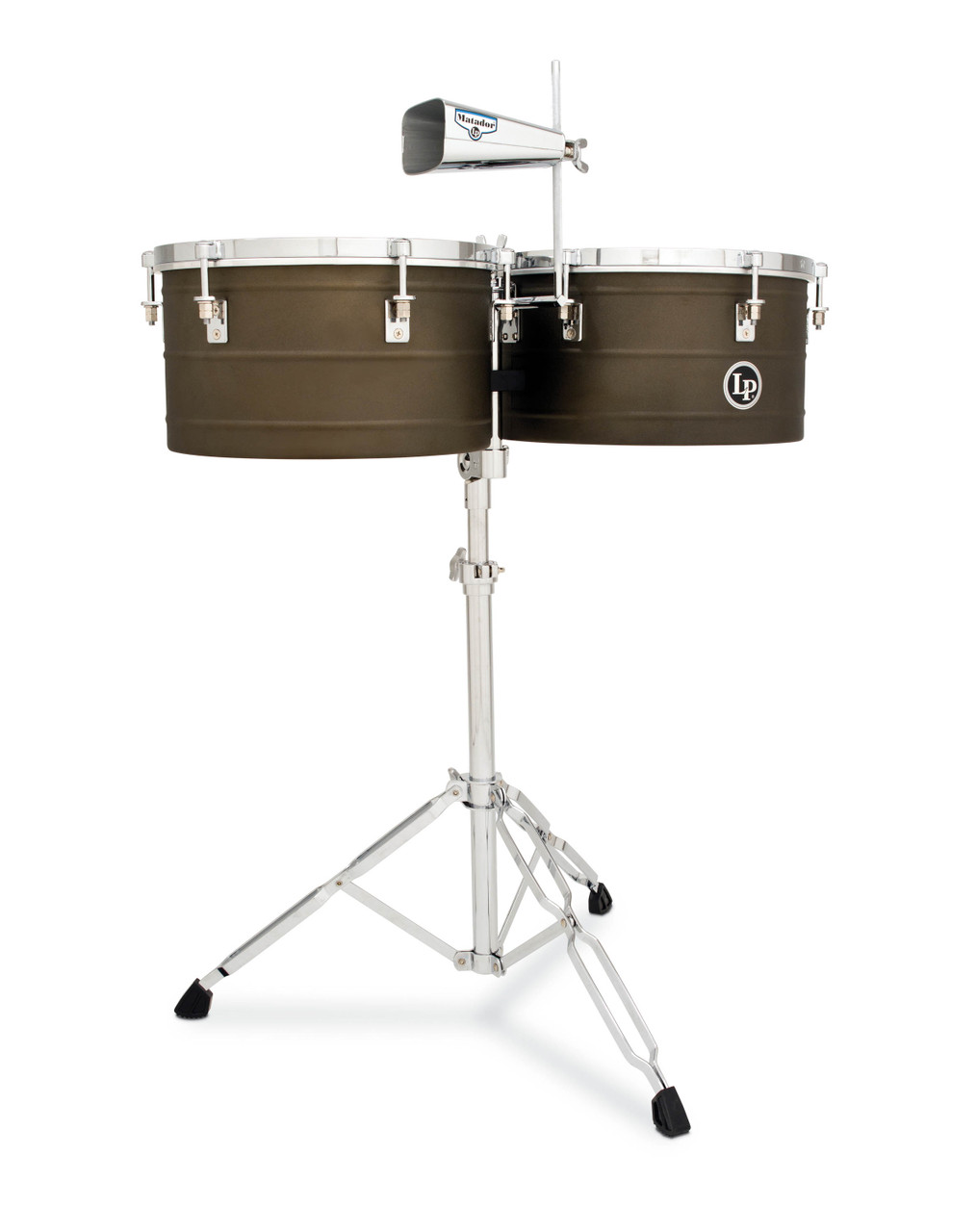 Latin Percussion M258 Matador 14"/15" Steel Timbales - Antique Finish w/ Cowbell (M258) | Musician Madness