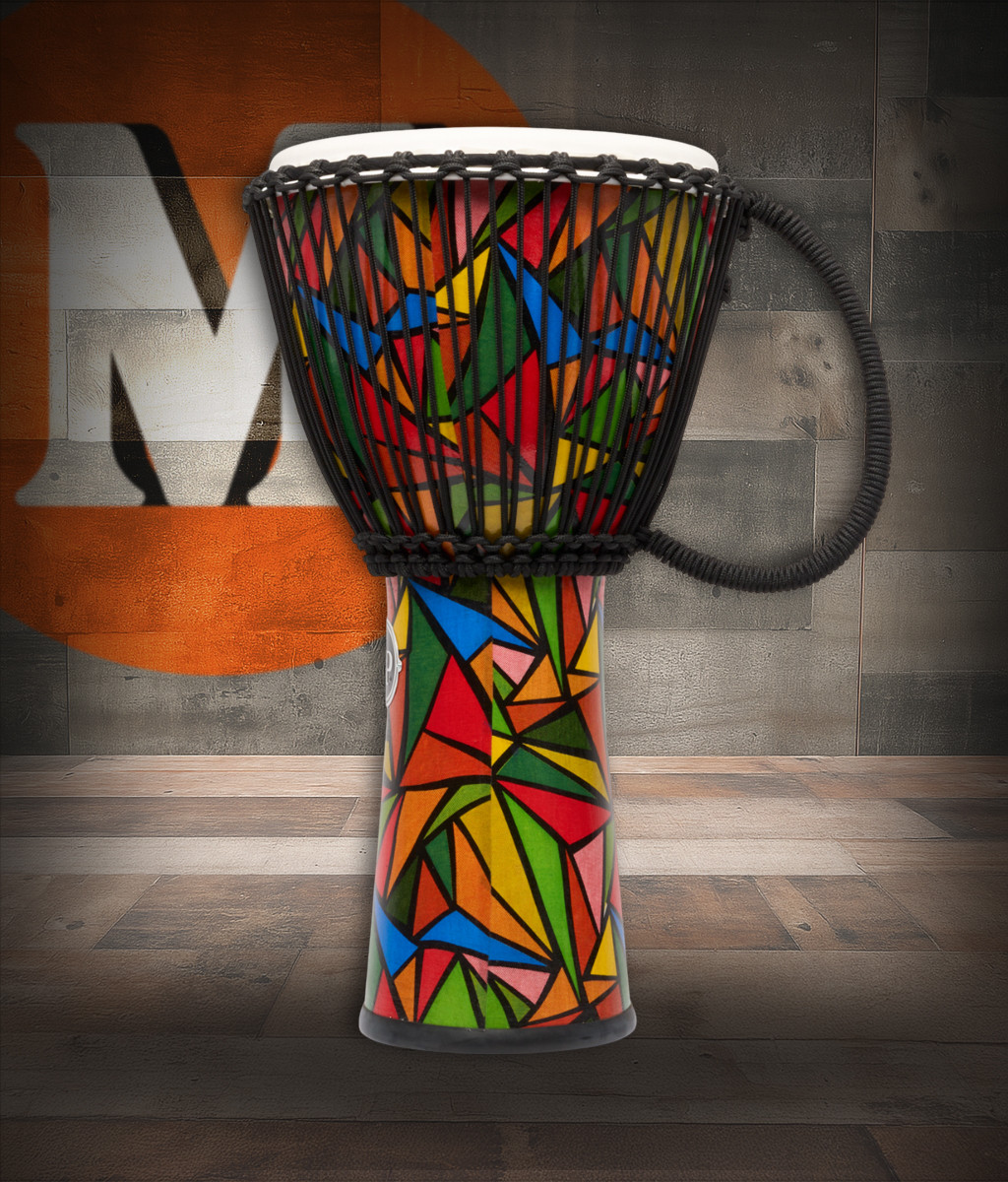 Latin Percussion LP7006 World Beat Rope-Tuned 11" Djembe featuring a lightweight synthetic shell, sturdy rope tuning, durable drumhead, and full resonant tone ideal for beginners, classrooms, and outdoor drumming.