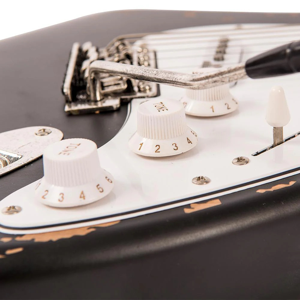 Vintage V6 ICON Electric Guitar - Distressed Boulevard Black (V6MRBK) | Musician Madness