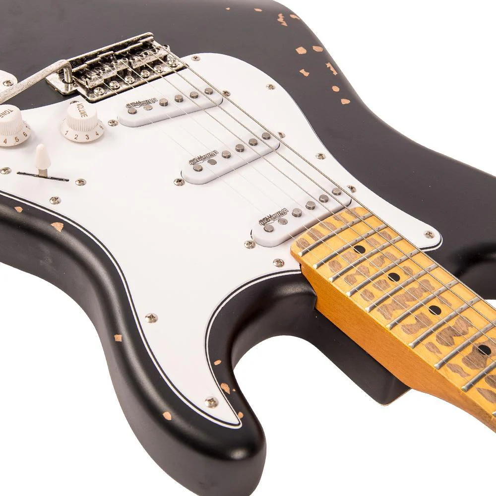 Vintage V6 ICON Electric Guitar - Distressed Boulevard Black (V6MRBK) | Musician Madness