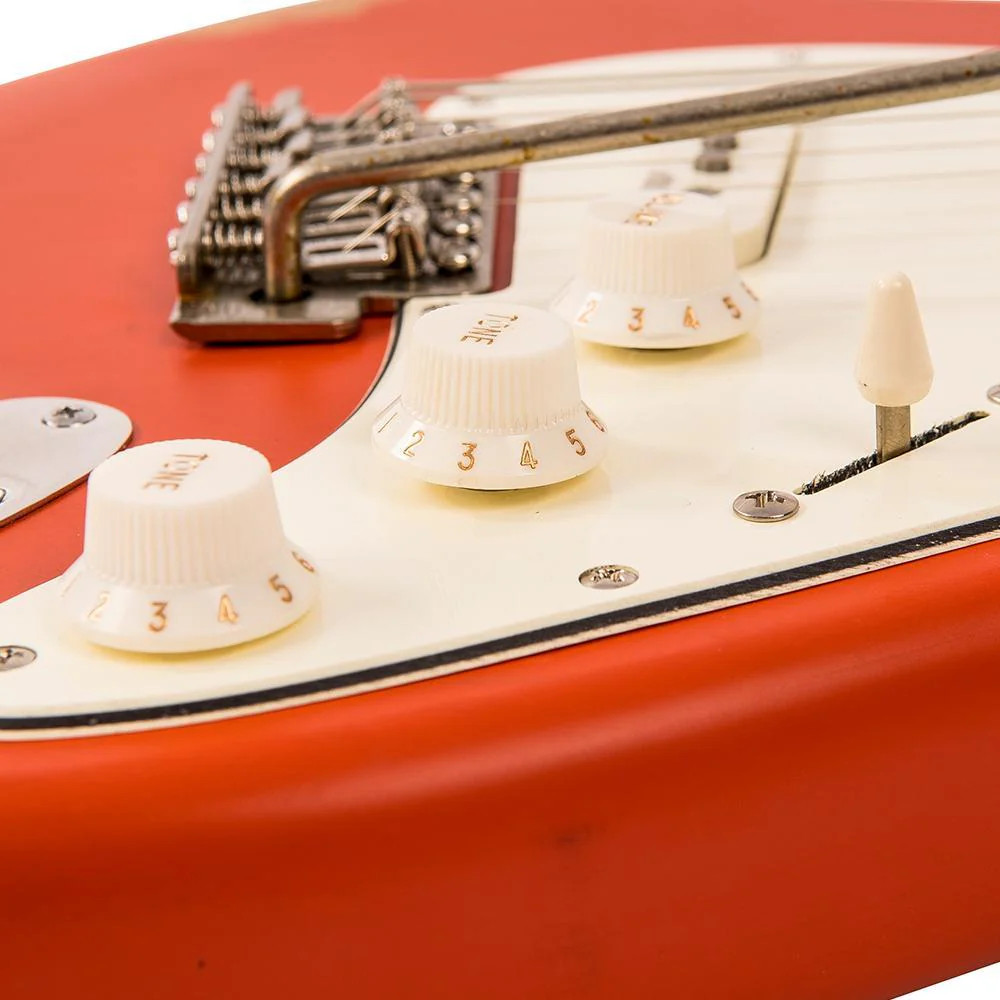 Vintage V6 ICON Electric Guitar - Distressed Firenza Red (V6MRFR) | Musician Madness