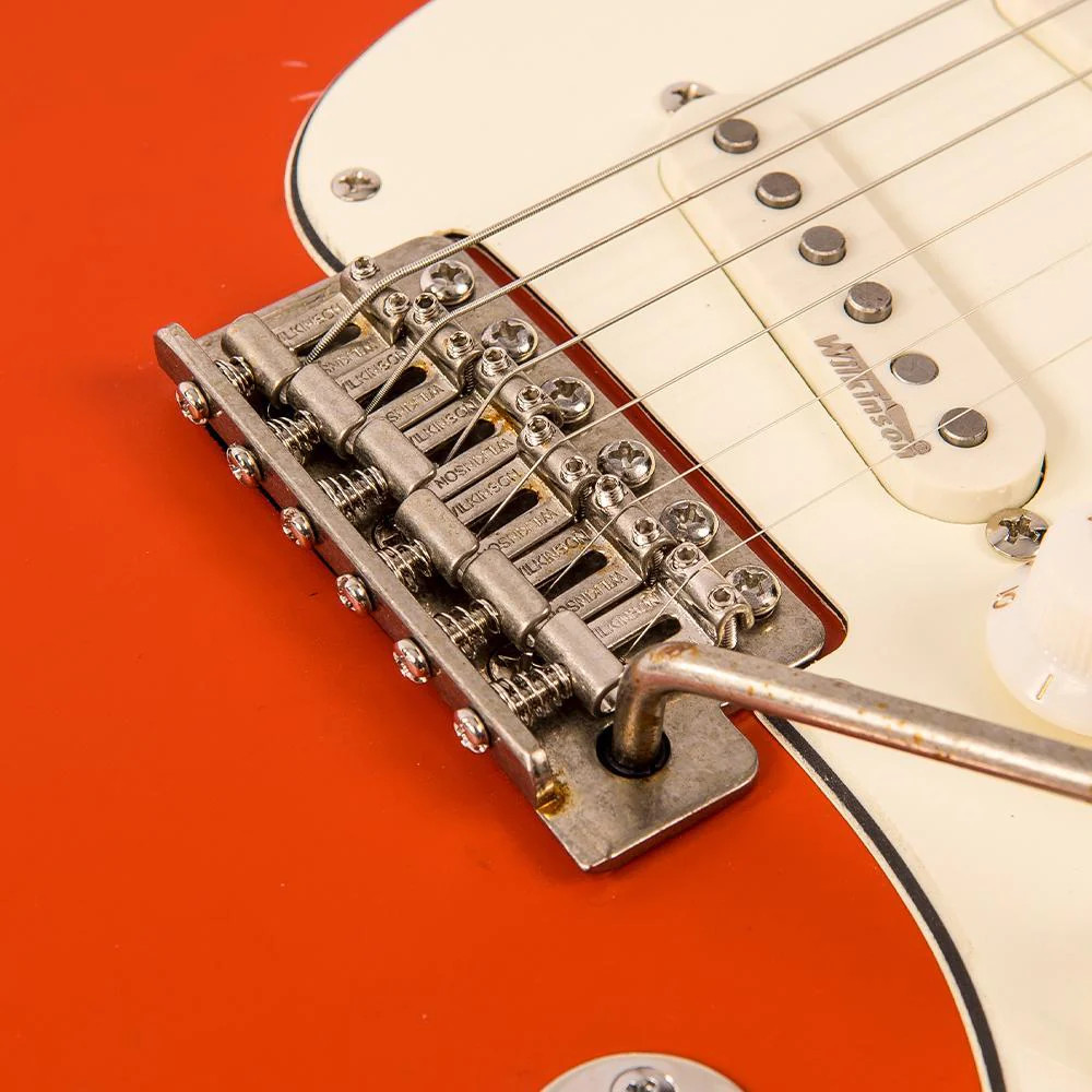 Vintage V6 ICON Electric Guitar - Distressed Firenza Red (V6MRFR