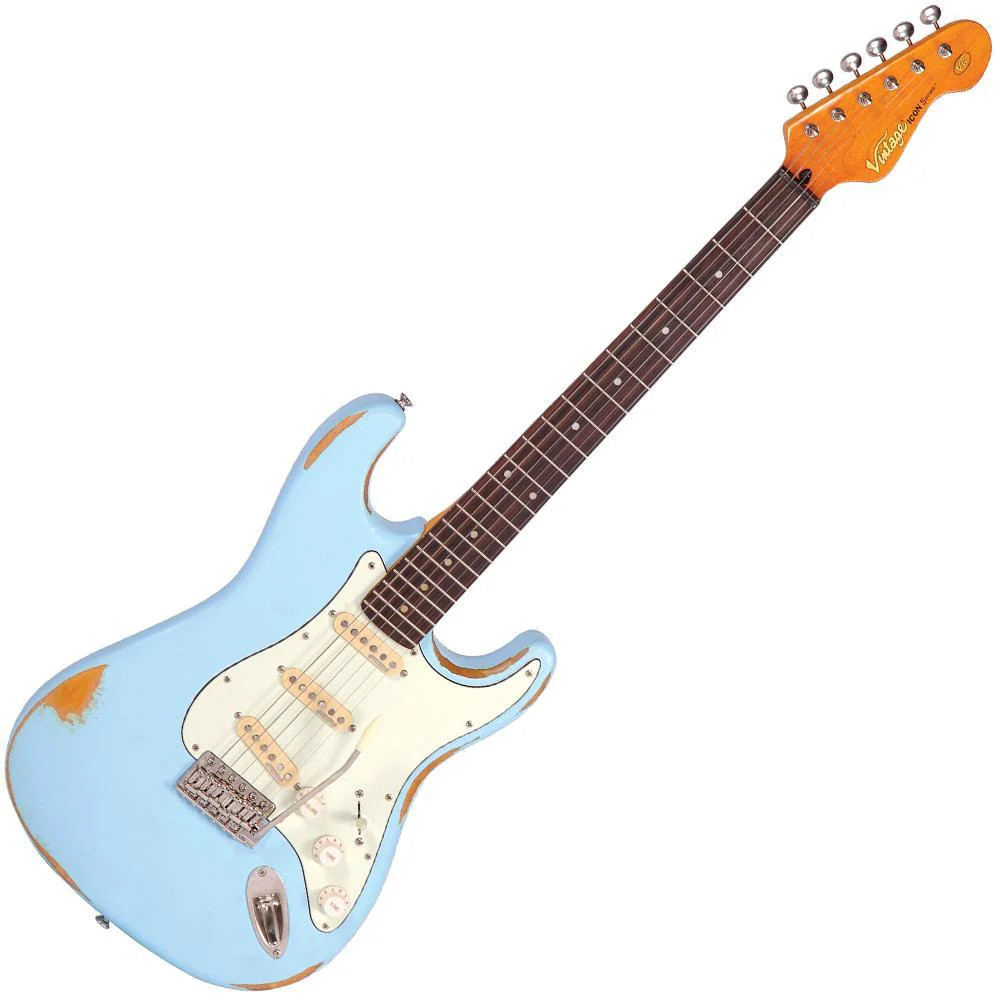 Vintage V6 ICON Electric Guitar - Distressed Laguna Blue (V6MRLB) | Musician Madness