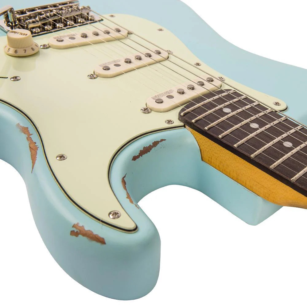 Vintage V6 ICON Electric Guitar - Distressed Laguna Blue (V6MRLB) | Musician Madness