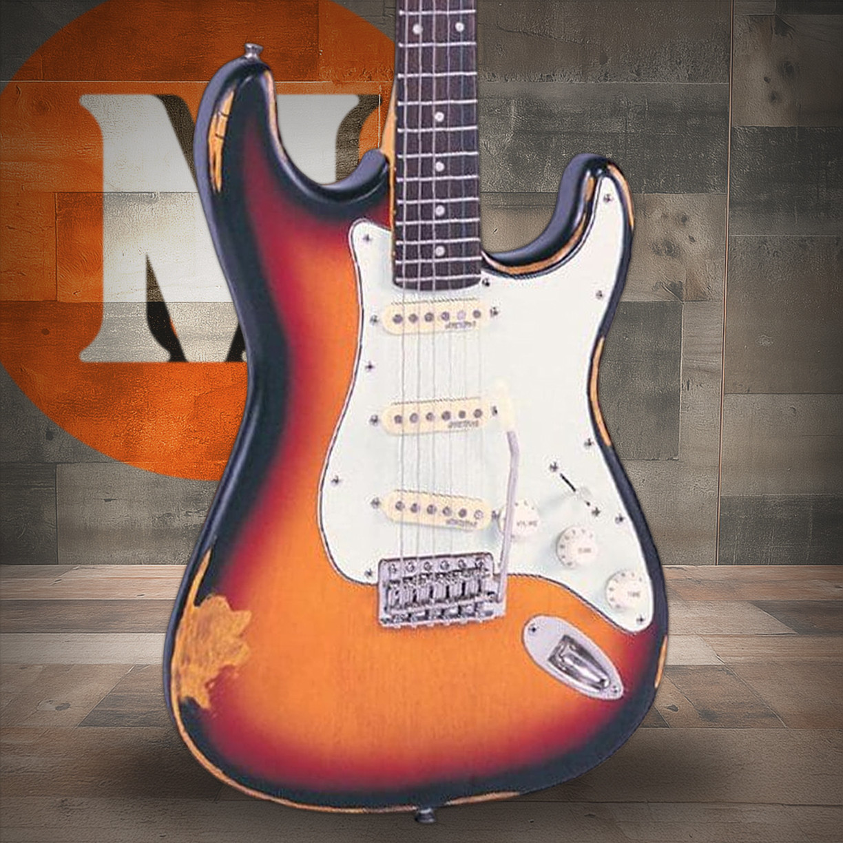 Vintage V6 ICON Electric Guitar - Distressed Sunburst (V6MRSSB