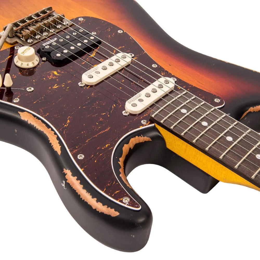 Vintage V6H ICON Electric Guitar - Distressed Tobacco Sunburst (V6HMRSB) | Musician Madness