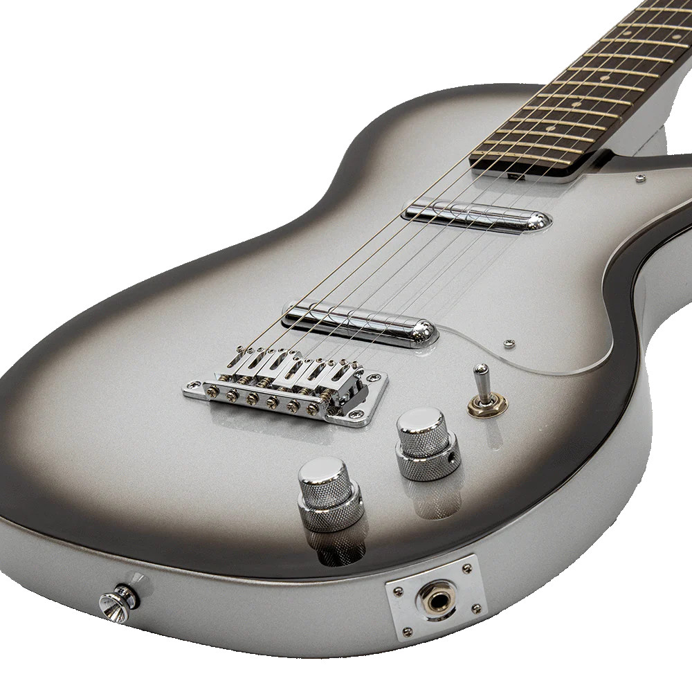 Silvertone 1303SVB Electric Guitar in Silverburst featuring classic retro styling, dual lipstick pickups, a comfortable neck profile, and vintage-inspired tone ideal for rock, blues, and alternative musicians.