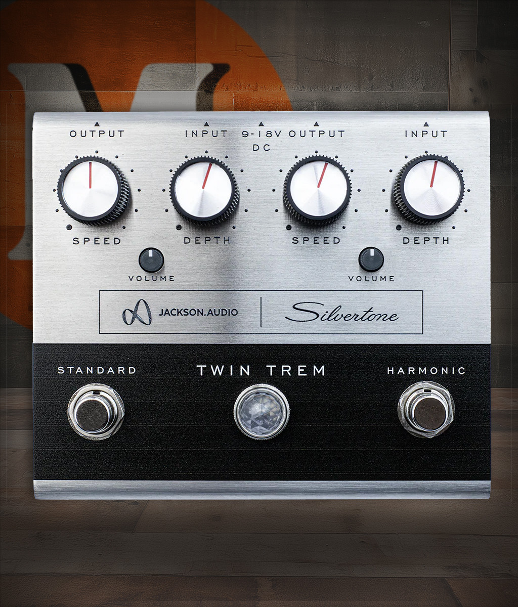 Silvertone Twin Trem Stereo Tremolo Pedal (SP1484TREM) featuring classic-inspired tremolo tones, dual stereo outputs, adjustable depth and speed controls, and vintage Silvertone voicing for warm, dimensional modulation.