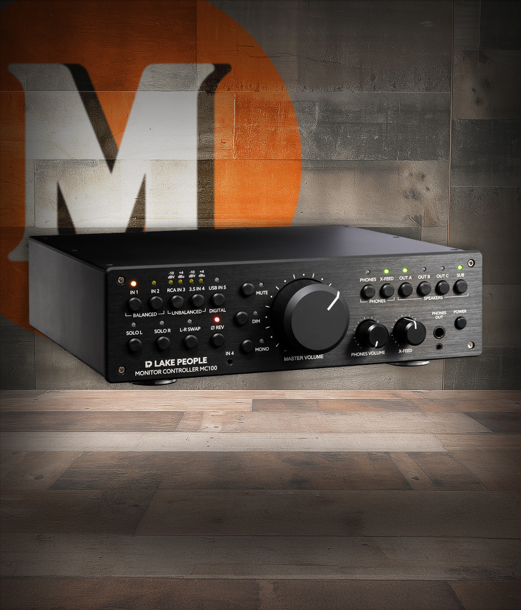 Lake People LP-MC100-PRO Monitor Controller (LP-MC100-PRO) featuring stepped precision volume control, high-fidelity circuitry, multiple balanced I/O options, and reference-grade monitoring performance.