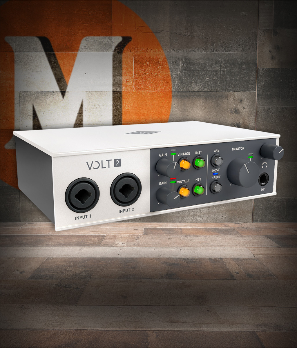 Universal Audio Volt 2 USB Audio Interface (VOLT-2) featuring 2-in/2-out recording, Vintage Mic Preamp mode, USB-C connectivity, MIDI I/O, and studio-quality audio for music production and content creation.