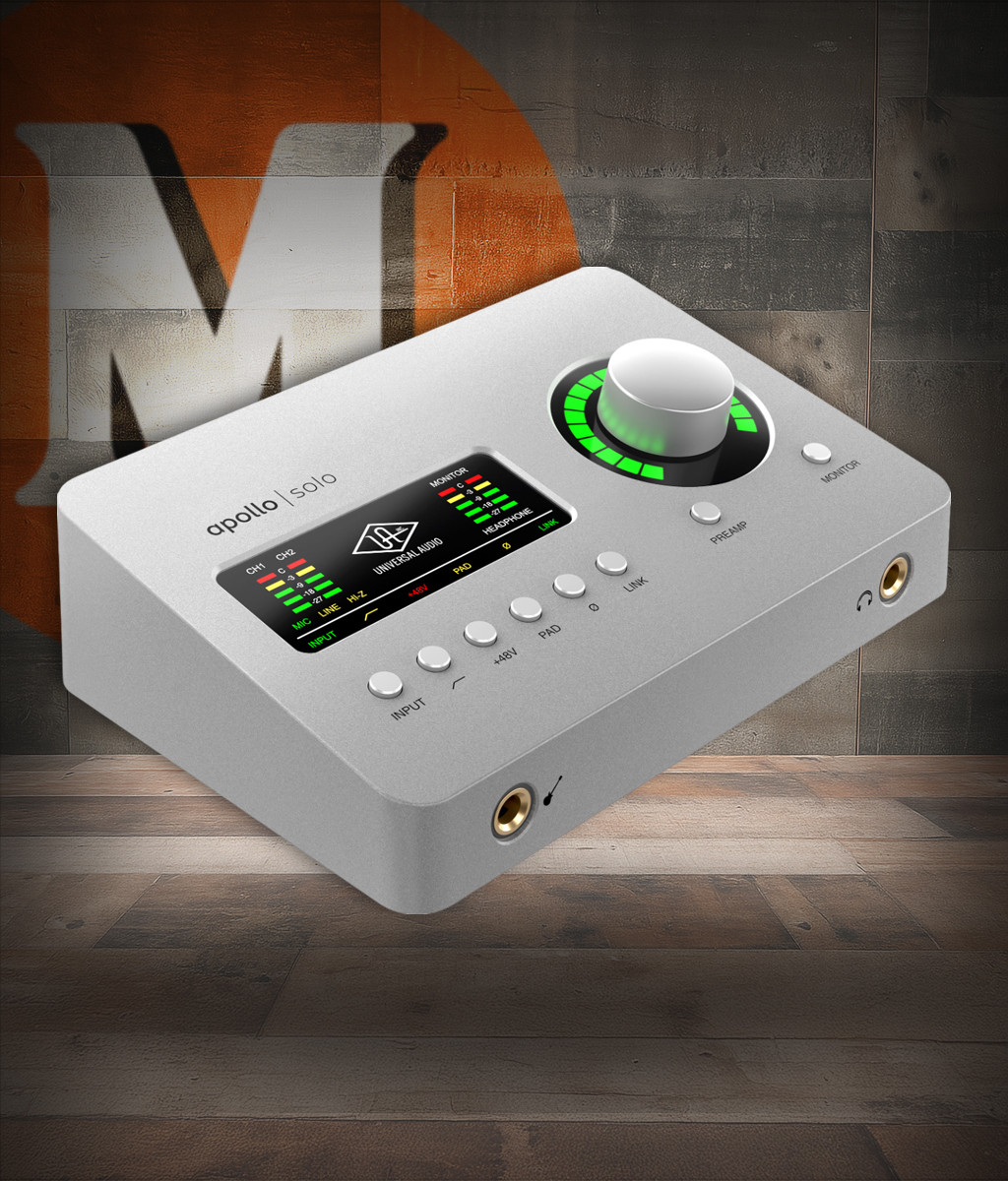Universal Audio Apollo Solo Recording Interface – Heritage Edition Thunderbolt 3 (UA-APLS-HE-U) featuring Unison mic preamps, onboard UAD DSP, premium AD/DA conversion, and compact professional recording capability.