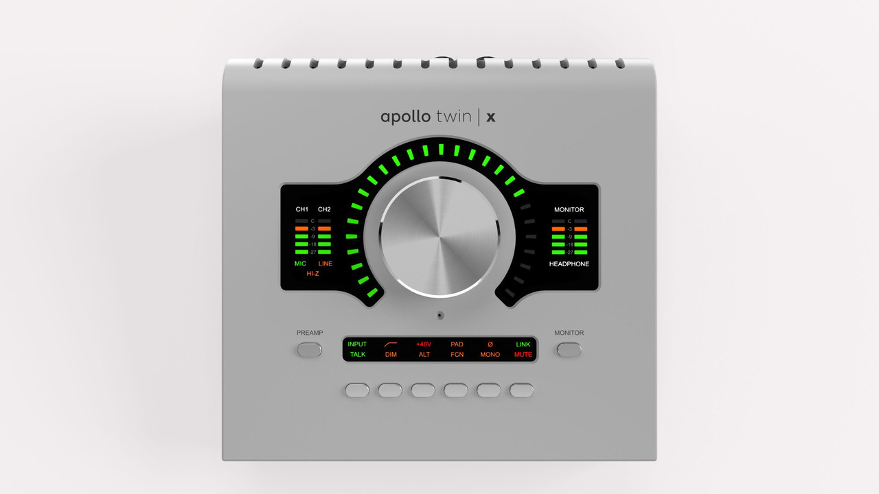 Universal Audio Apollo Twin X Quad Recording Interface – Studio+ Gen 2 (UA-APTXQG2-STU-U) featuring premium AD/DA conversion, Unison mic preamps, UAD-2 Quad DSP processing, and the Studio+ plug-in bundle for complete professional studio recording.