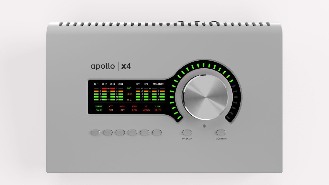 Universal Audio Apollo x4 Rackmount Recording Interface – Essentials Gen 2 (UA-APX4G2-ESS-U) featuring four Unison mic preamps, UAD-2 Quad DSP processing, premium AD/DA conversion, and advanced Thunderbolt connectivity for professional studio workflows.