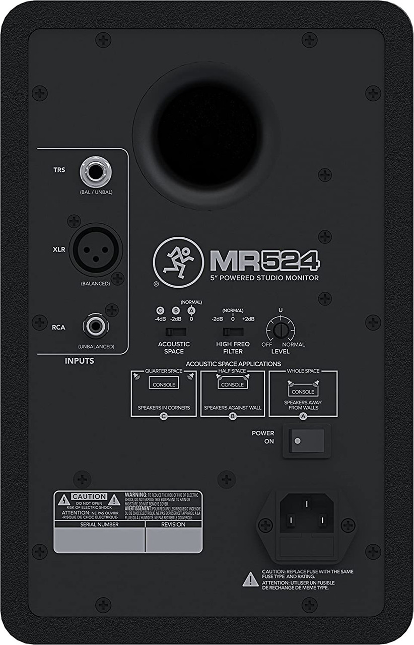 Mackie MR524 5" Powered Studio Monitor (MR524-U) featuring a 5-inch polypropylene woofer, 1-inch silk-dome tweeter, bi-amplified design, and precise acoustic tuning for accurate studio monitoring.