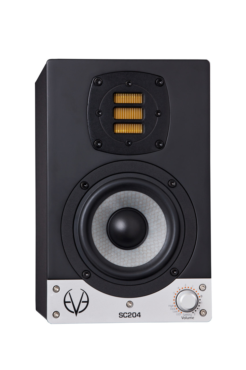 Eve Audio SC204 4" Ultra-Compact Nearfield Studio Monitor (SC204-U) featuring a 4-inch SilverCone woofer, AMT ribbon tweeter, and precision DSP tuning for accurate monitoring in small studio and mobile production environments.