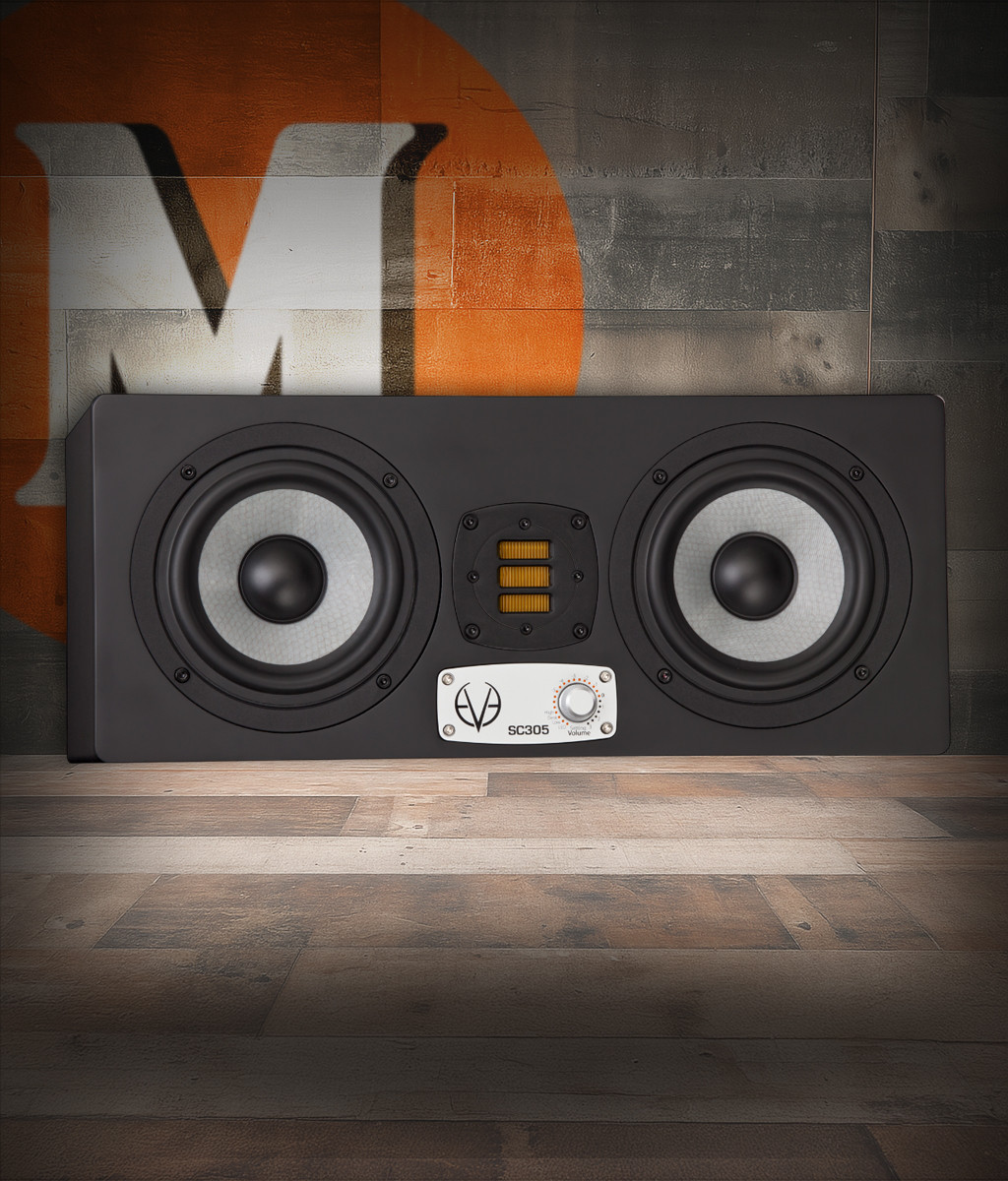vEve Audio SC305 5" 3-Way Midfield Studio Monitor (SC305-U) featuring dual 5-inch SilverCone woofers, AMT ribbon tweeter, tri-amped power, and DSP-controlled tuning for accurate mixing and mastering applications.