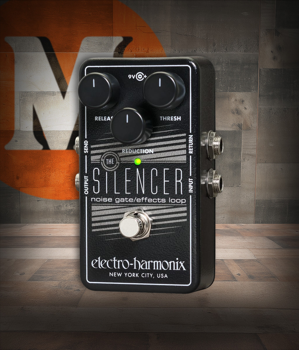 Electro-Harmonix The Silencer Noise Gate / Effects Loop Pedal (The Silencer) featuring precision noise reduction, threshold/attack/release controls, and an integrated effects loop for managing high-gain guitar signal chains.