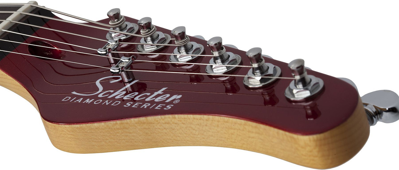 Schecter PT Fastback II B in Metallic Red (2211) featuring classic PT body shape, dual humbuckers, vintage-style hardware, and sleek red metallic finish for versatile rock performance.