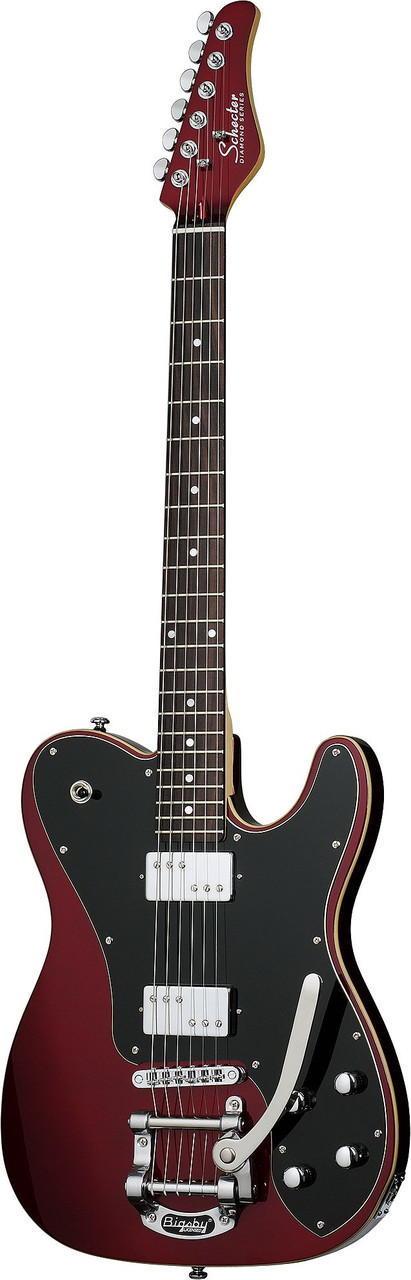 Schecter PT Fastback II B in Metallic Red (2211) featuring classic PT body shape, dual humbuckers, vintage-style hardware, and sleek red metallic finish for versatile rock performance.