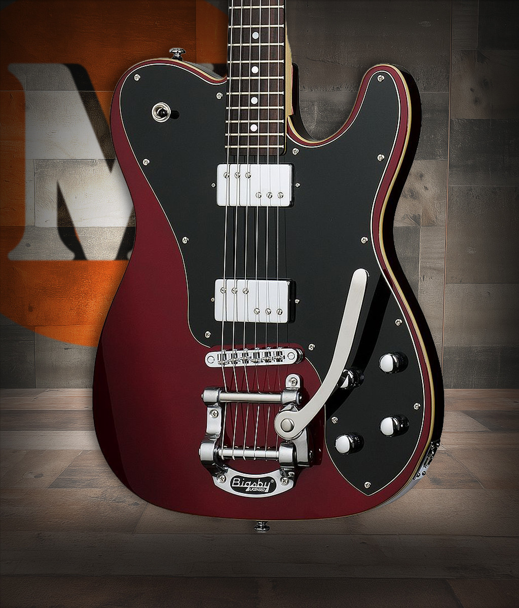 Schecter PT Fastback II B in Metallic Red (2211) featuring classic PT body shape, dual humbuckers, vintage-style hardware, and sleek red metallic finish for versatile rock performance.