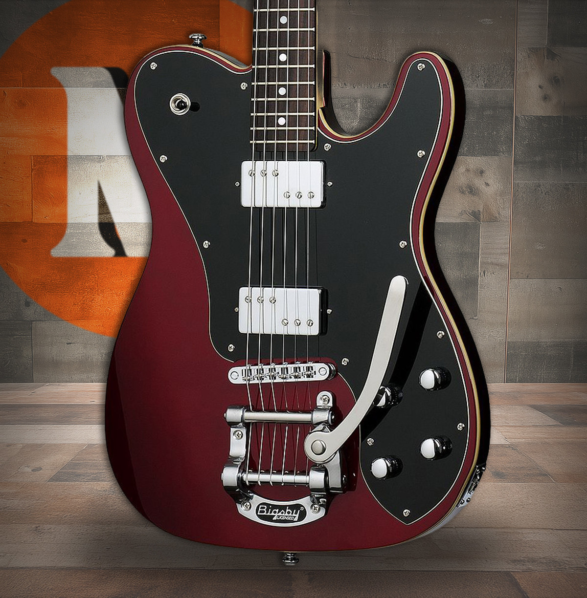 Schecter PT Fastback II B in Metallic Red (2211) featuring classic PT body shape, dual humbuckers, vintage-style hardware, and sleek red metallic finish for versatile rock performance.