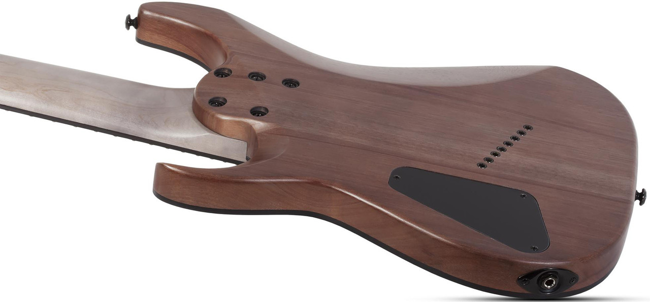 Schecter Omen Elite-8 MS 8-String – See-Thru Blue Burst (2467-SHC) featuring multiscale fingerboard, high-output humbuckers, contoured body, and a stunning figured top designed for modern extended-range performance.