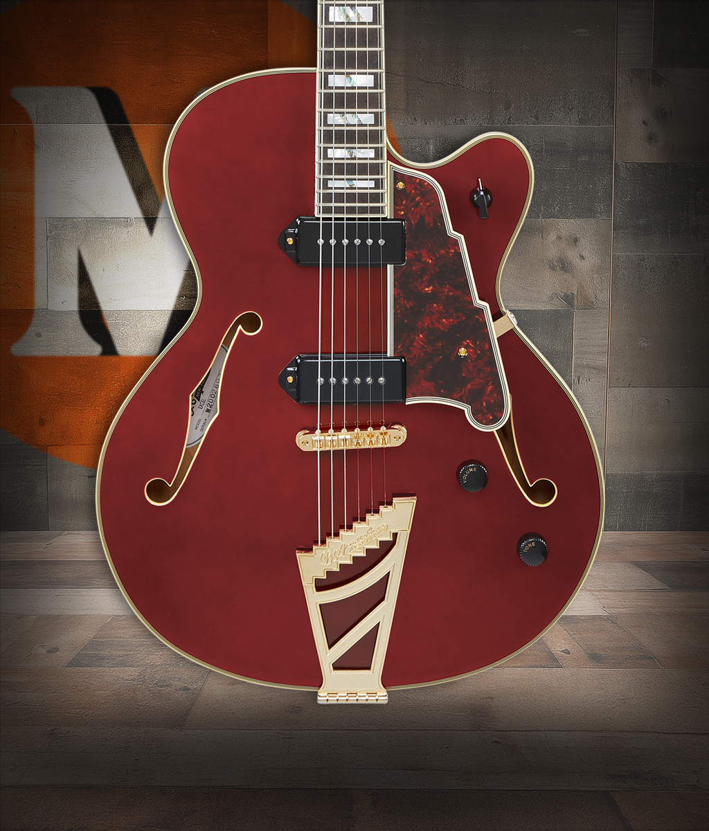 Dâ€™Angelico Excel 59 - Viola (DAE59VIOGT) featuring semi-hollow construction, Seymour Duncan pickups, elegant Viola finish, and refined Excel craftsmanship for warm, articulate jazz and blues tones.