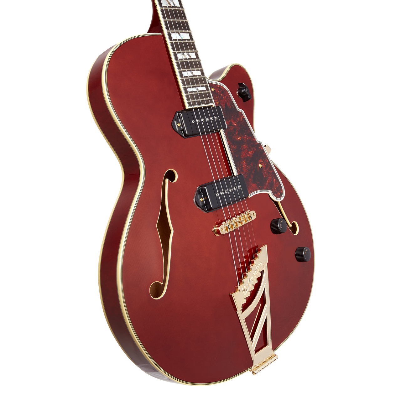 Dâ€™Angelico Excel 59 - Viola (DAE59VIOGT) featuring semi-hollow construction, Seymour Duncan pickups, elegant Viola finish, and refined Excel craftsmanship for warm, articulate jazz and blues tones.