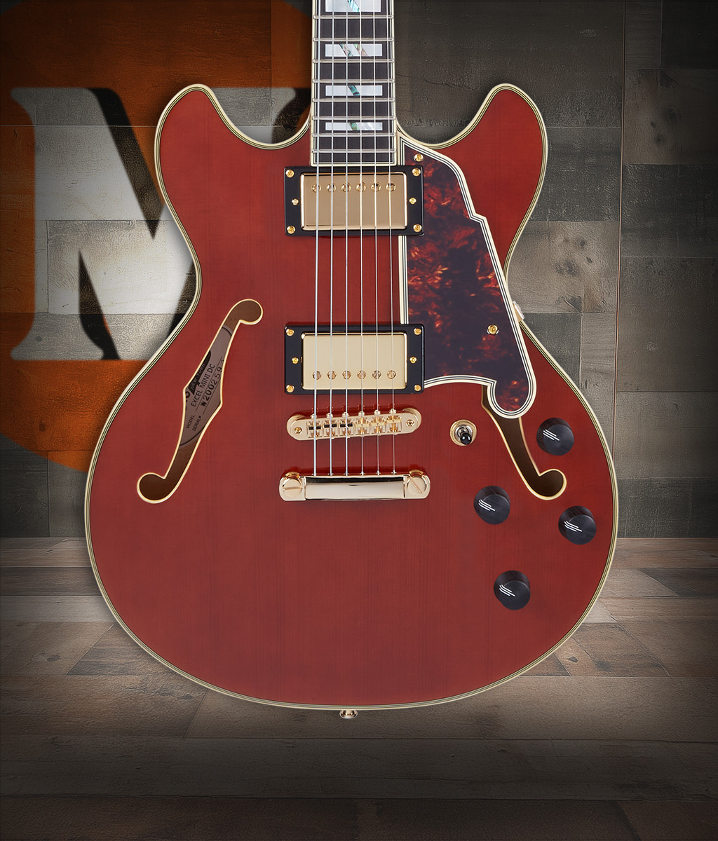 Dâ€™Angelico Excel Mini DC - Viola (DAEMINIDCVIOGS) featuring compact semi-hollow construction, Seymour Duncan pickups, and a striking Viola finish for expressive, versatile tonal performance.