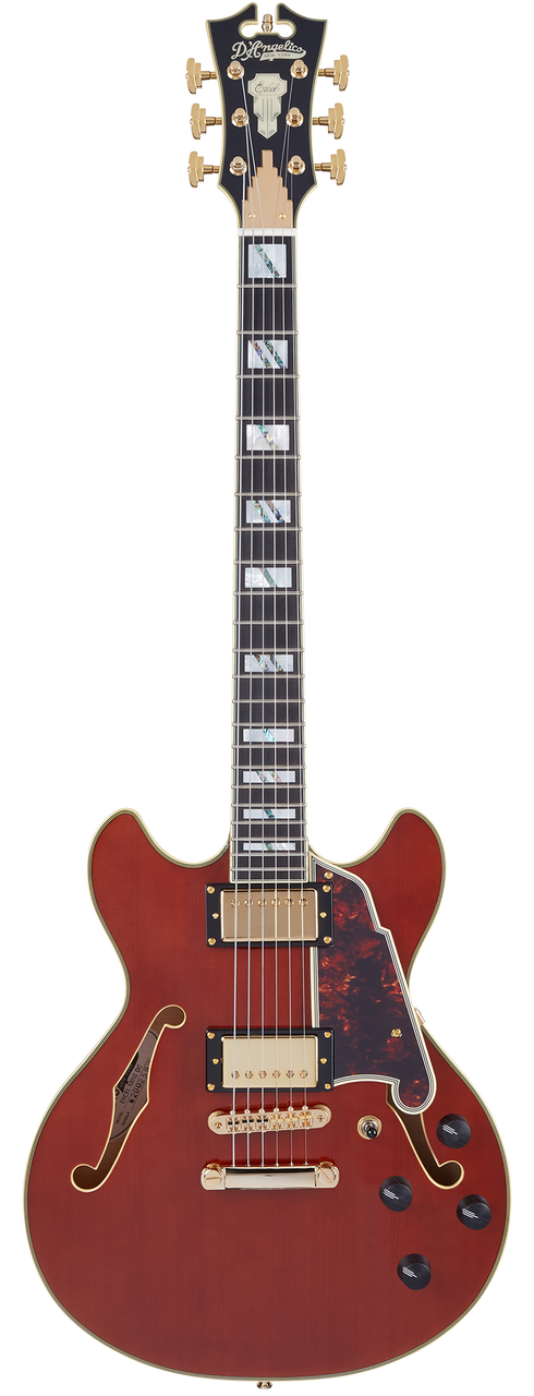 Dâ€™Angelico Excel Mini DC - Viola (DAEMINIDCVIOGS) featuring compact semi-hollow construction, Seymour Duncan pickups, and a striking Viola finish for expressive, versatile tonal performance.