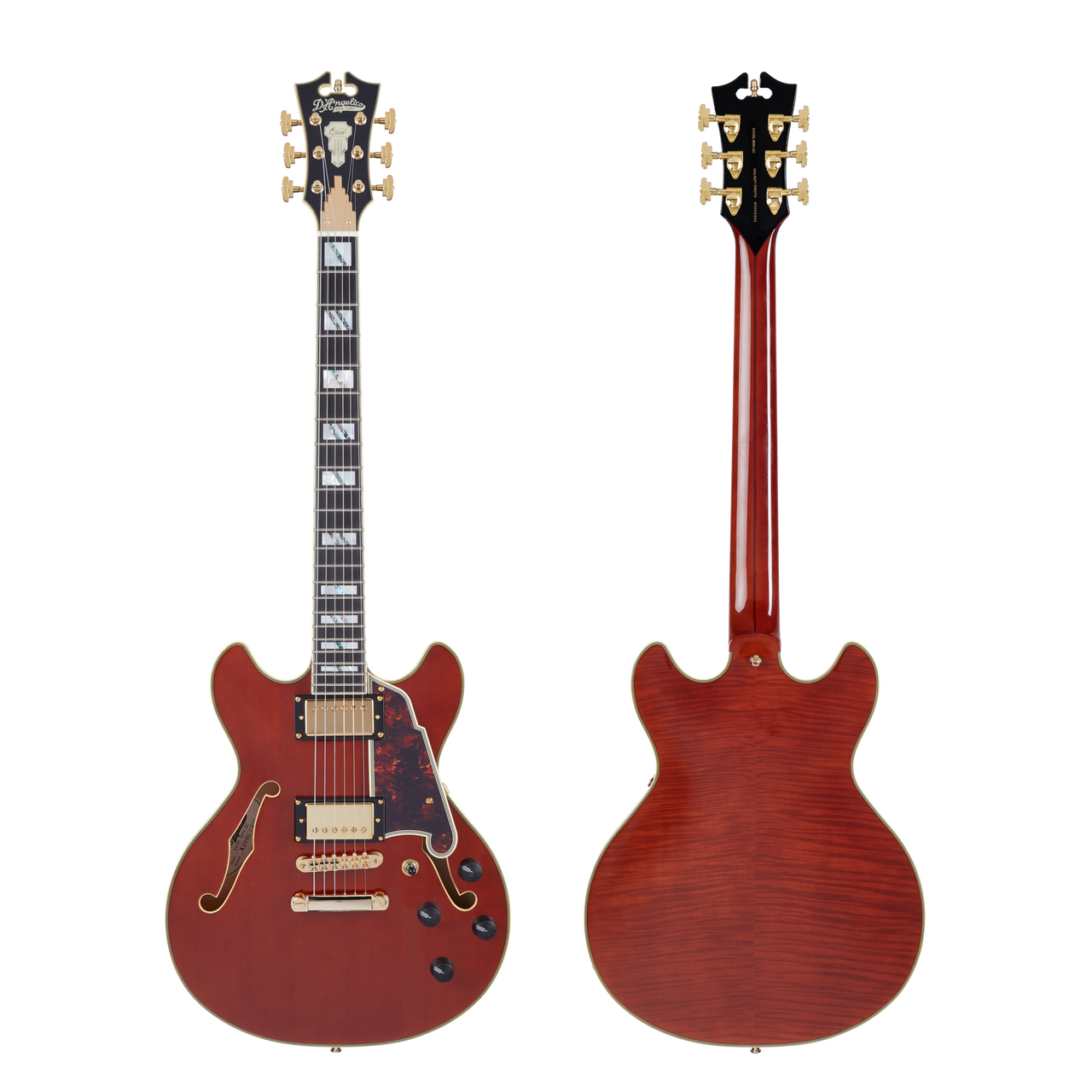 D'Angelico Excel Mini DC - Viola (DAEMINIDCVIOGS) featuring compact semi-hollow construction, Seymour Duncan pickups, and a striking Viola finish for expressive, versatile tonal performance.