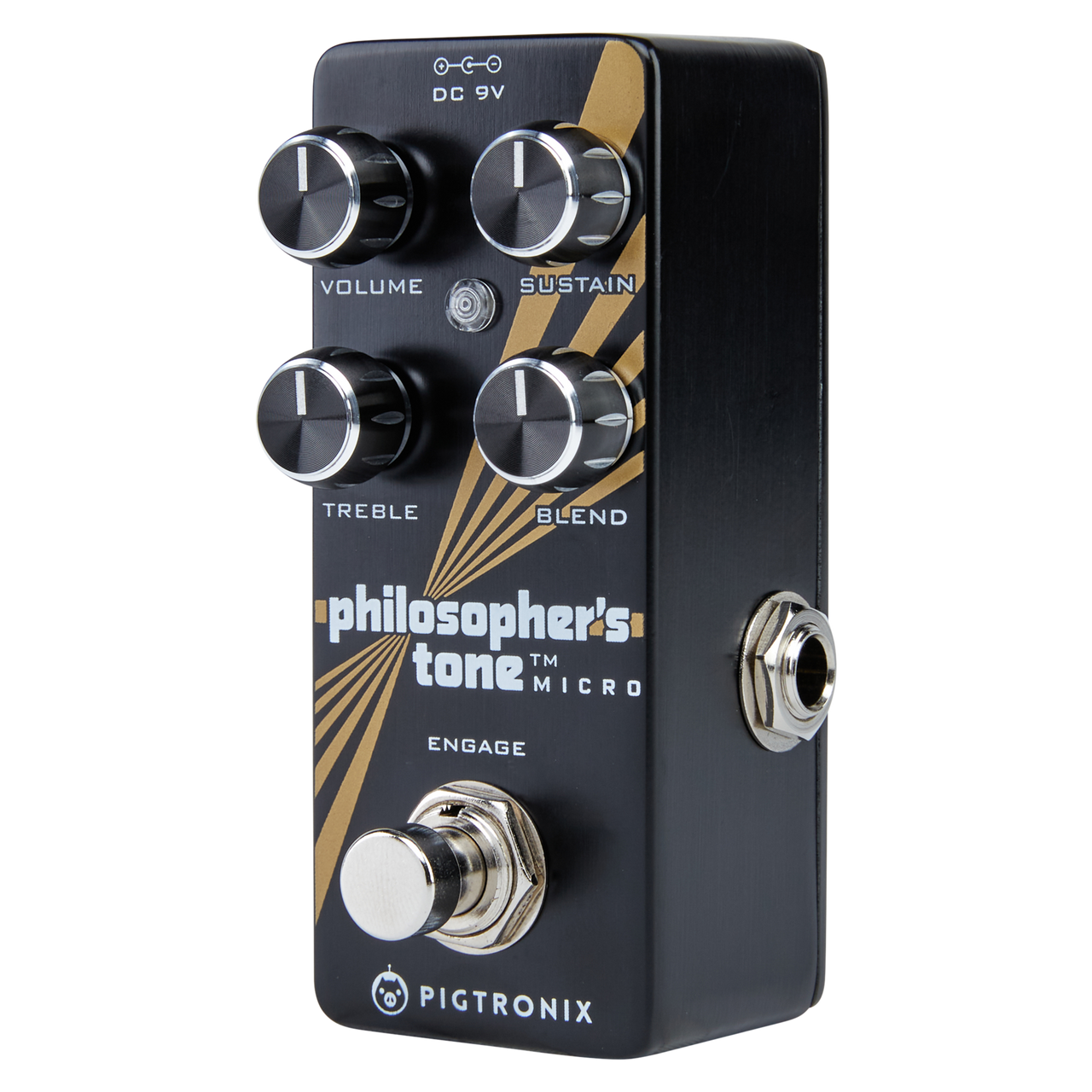 Pigtronix Philosopher’s Tone Optical Compressor Sustainer (PTM2) featuring boutique optical compression, extended sustain, and precise tone shaping for studio-grade guitar dynamics.