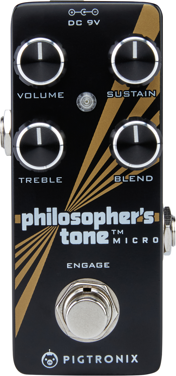 Pigtronix Philosopher’s Tone Optical Compressor Sustainer (PTM2) featuring boutique optical compression, extended sustain, and precise tone shaping for studio-grade guitar dynamics.