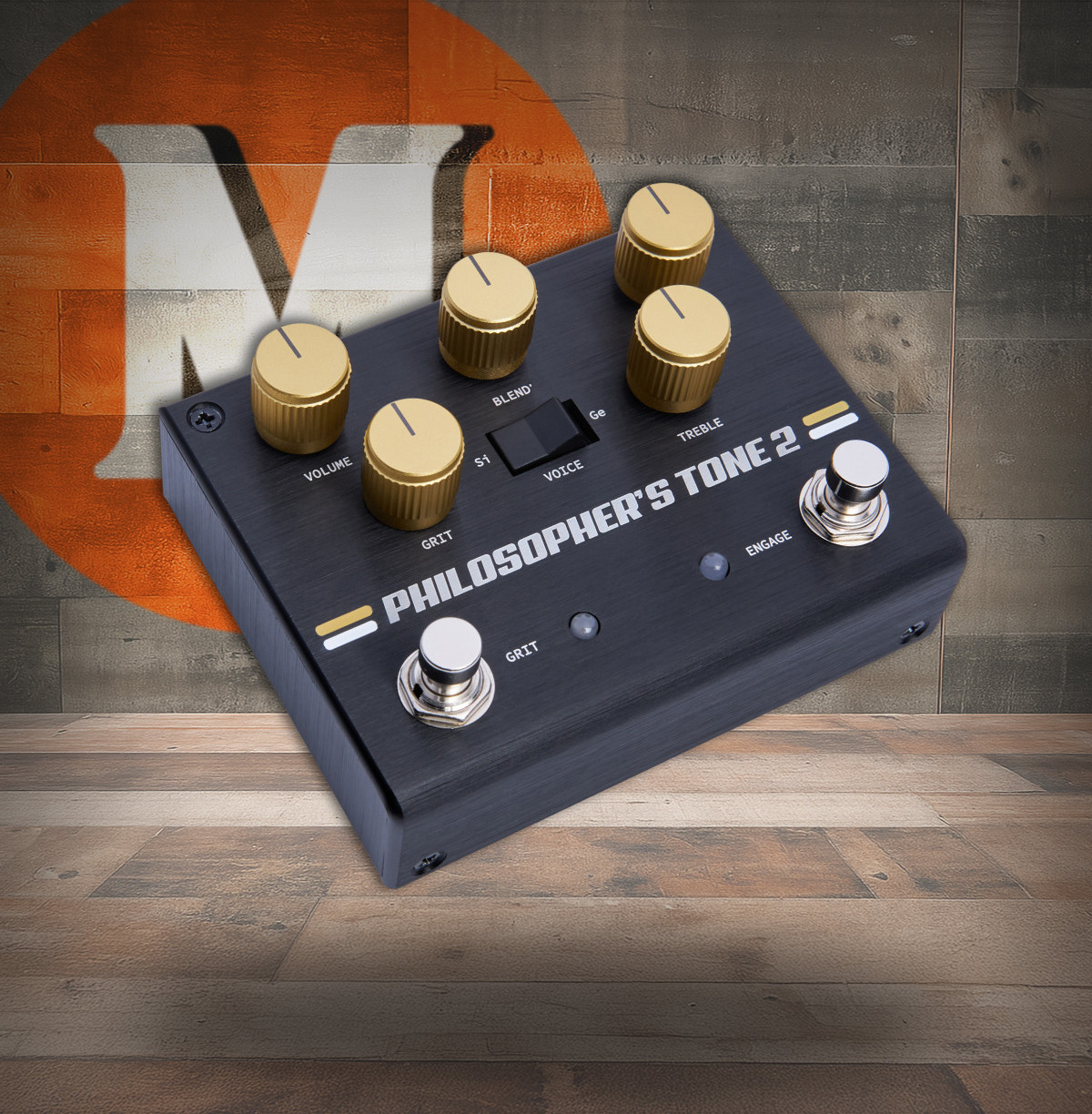 Pigtronix Philosopher’s Tone 2 Compressor Sustainer with Grit (PT2) featuring studio-quality compression, extended sustain, and adjustable grit overdrive blend for enhanced tone shaping.