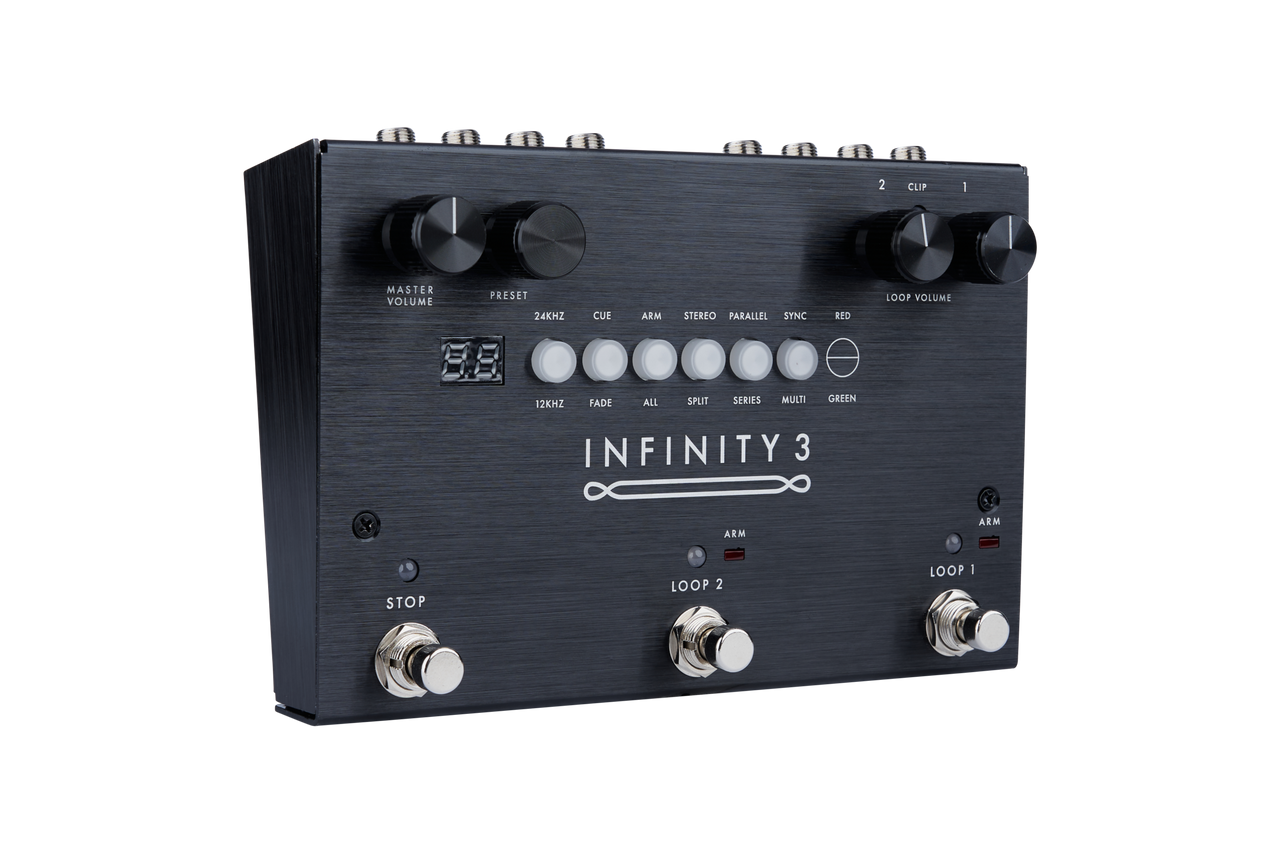Pigtronix Infinity 3 Hi-Fi Stereo Double Looper (SPL3) featuring dual loop engines, high-fidelity audio, seamless loop switching, and advanced creative capabilities for live and studio looping.
