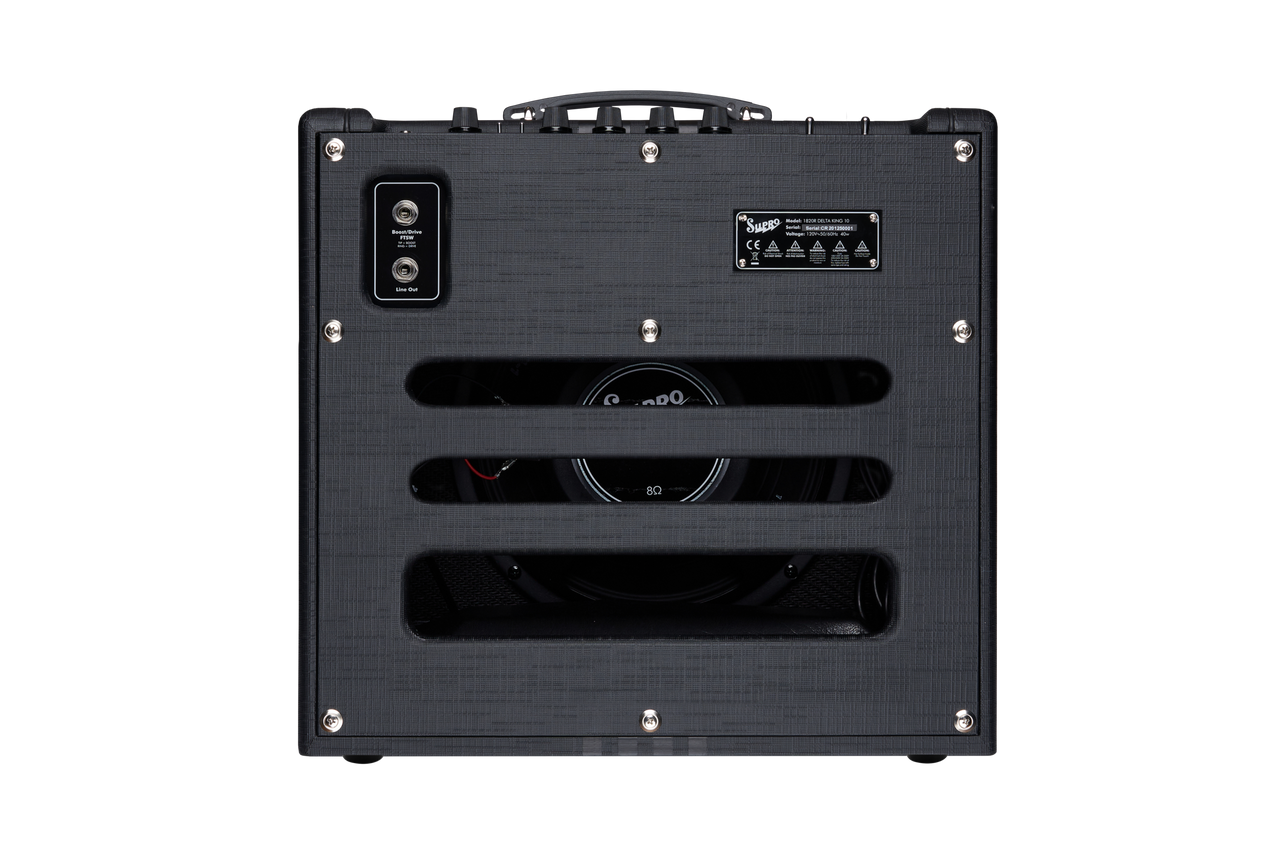 Supro Delta King 12 - 15-Watt 1x12 Combo Amp with Reverb (1822RBB) featuring Black & Black styling, tube-driven tone, built-in reverb, and a powerful 12-inch speaker for stage and studio use.