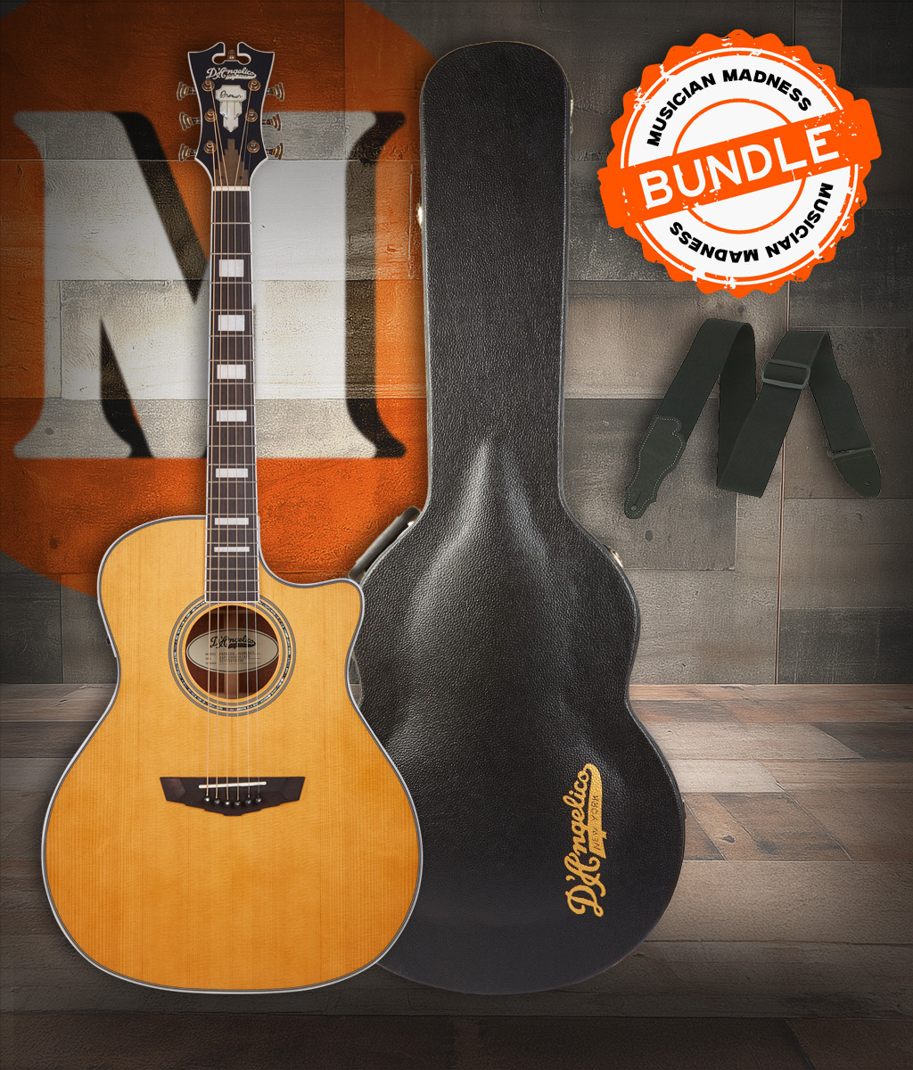 D’Angelico Gramercy Grand Auditorium CE – Vintage Natural Bundle w/ Hard Case & Strap (DAPG200VNATAPS)