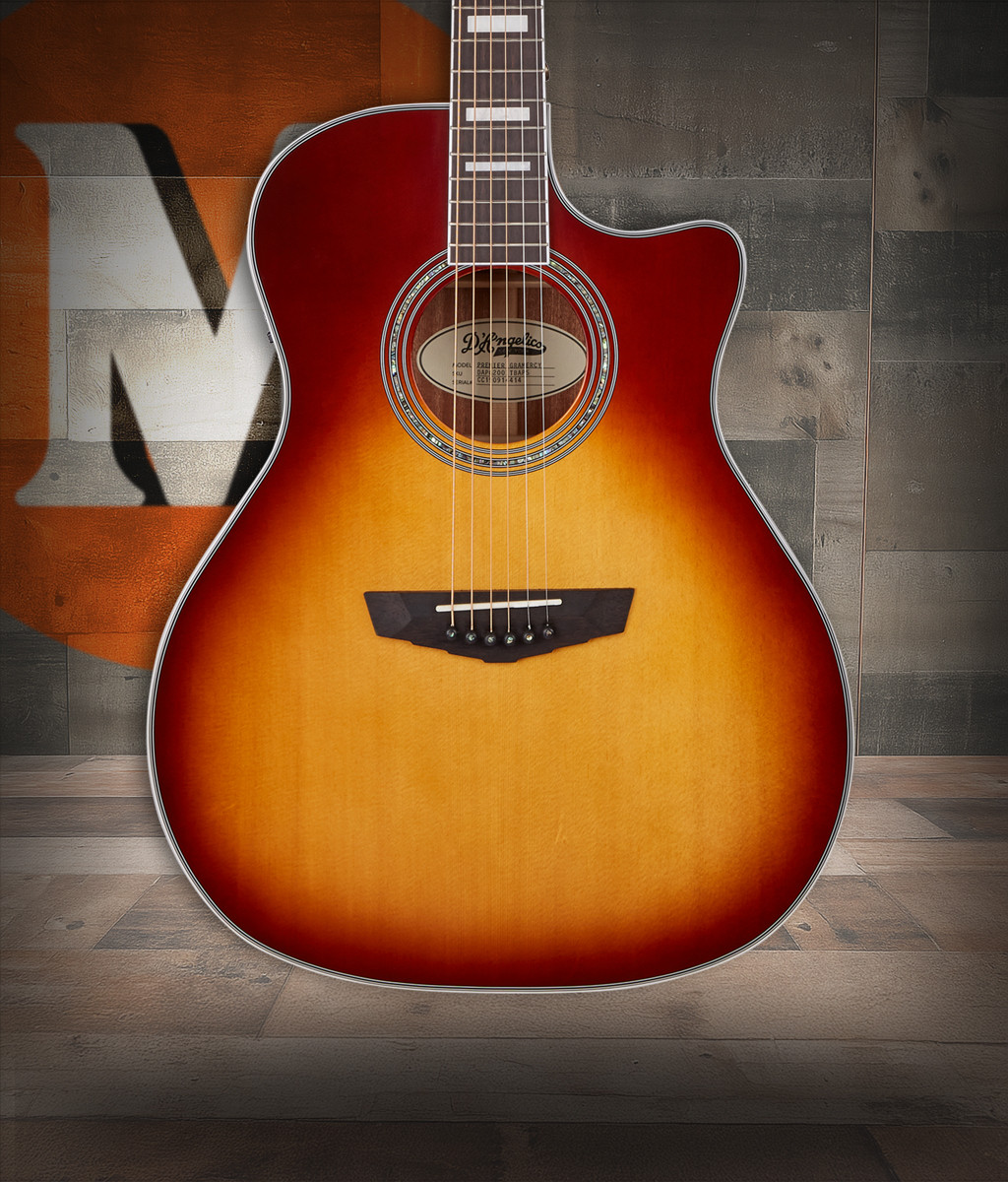 Dâ€™Angelico Gramercy Grand Auditorium CE - Iced Tea Burst (DAPG200ITBAPS) featuring a grand auditorium body, cutaway design, Iced Tea Burst finish, onboard electronics