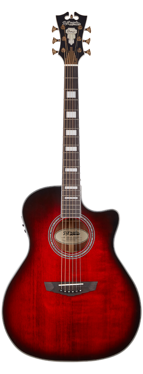 DÃ¢â‚¬â„¢Angelico Gramercy Grand Auditorium CE - Trans Cherry Burst (DAPG200TBCBAPS) featuring a grand auditorium body, cutaway design, Trans Cherry Burst finish, onboard electronics.