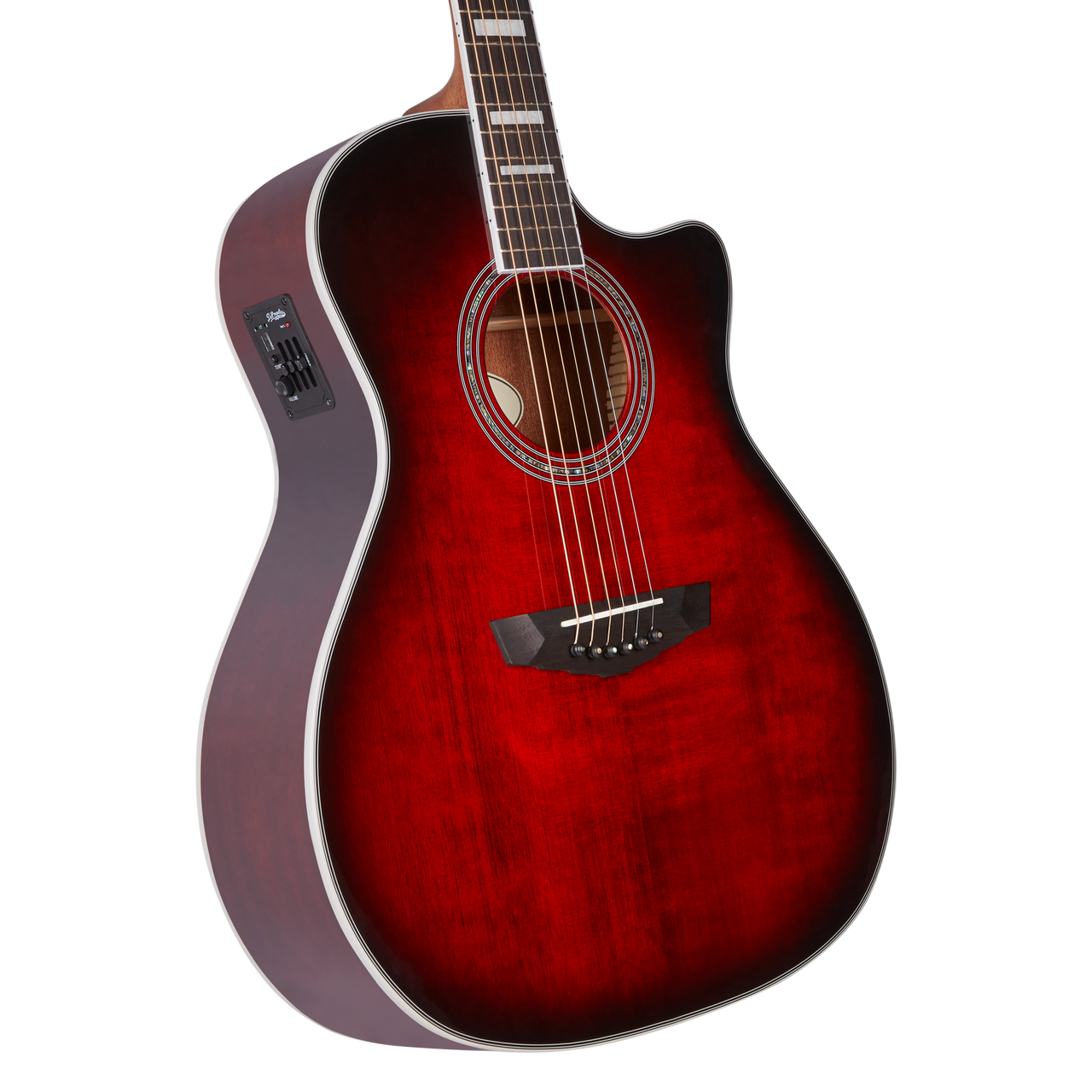 Dâ€™Angelico Gramercy Grand Auditorium CE - Trans Cherry Burst (DAPG200TBCBAPS) featuring a grand auditorium body, cutaway design, Trans Cherry Burst finish, onboard electronics.